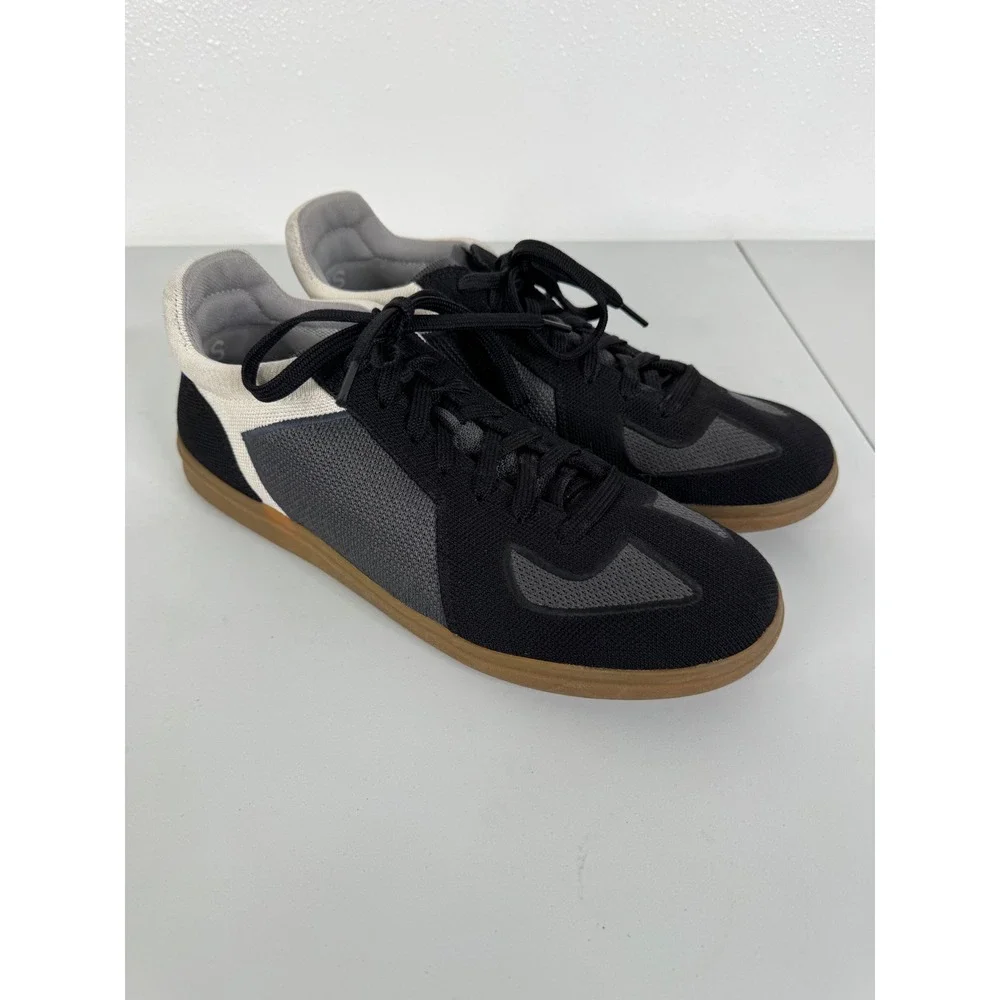 Rothys RS01 Sneaker Mens 10 Black Grey Knit Lace Up Gum Sole Sustainable Shoes